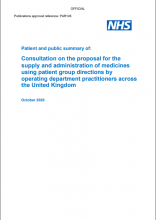 Patient and public summary of: Consultation on the proposal for the supply and administration of medicines using patient group directions by operating department practitioners across the United Kingdom